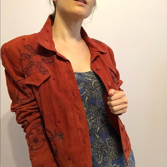 Double D Ranch Rust Suede Paisley Embroidered Western Jacket Size S Cowgirl - Picture 4 of 16